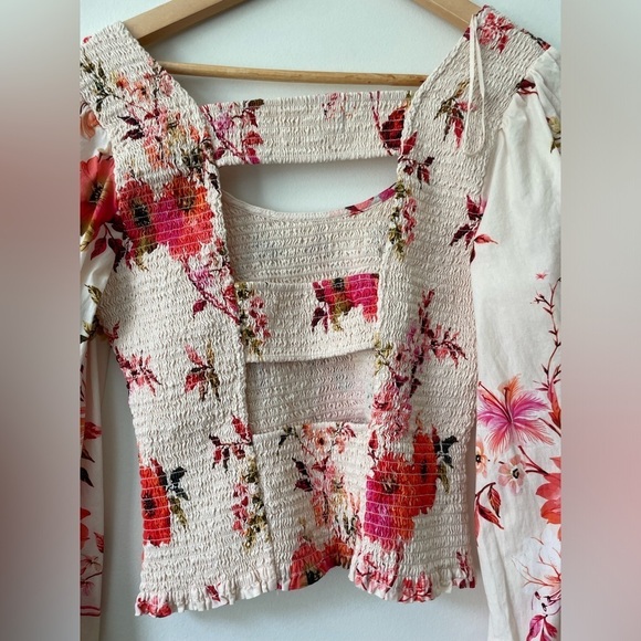Anthropologie Floral Blouse Size XS/S Smocked Puff Long Sleeve Cotton - Picture 6 of 11